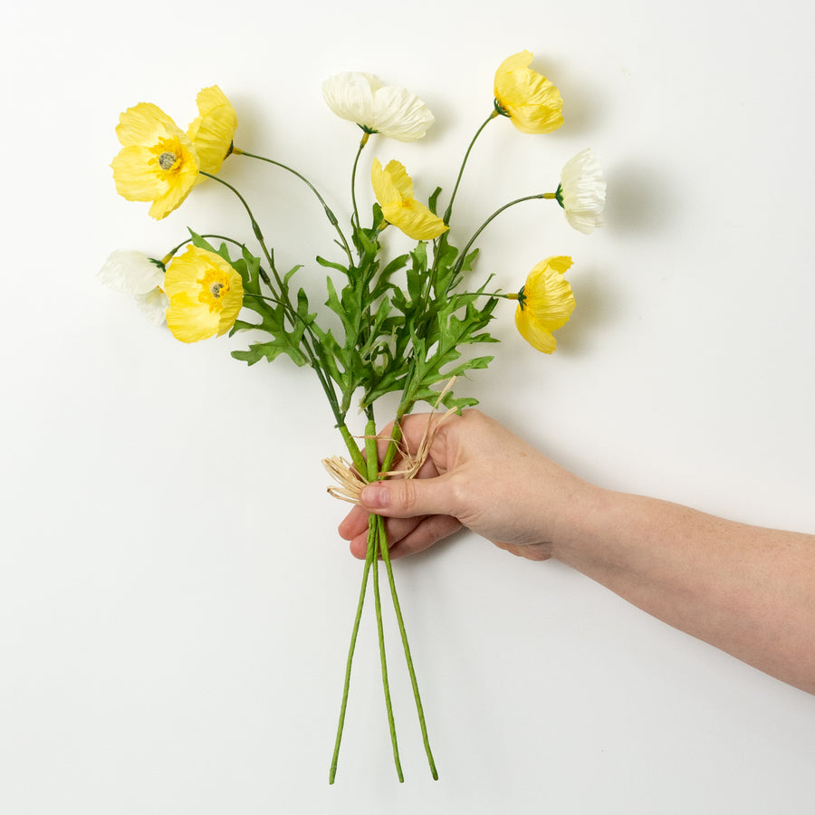 16" Wrinkle Poppy Stem Bundle: Yellow & Cream