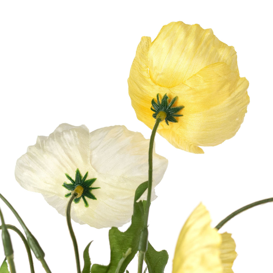 16" Wrinkle Poppy Stem Bundle: Yellow & Cream