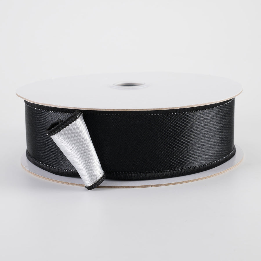1.5" Double Sided Fused Satin Ribbon: Black & White (10 Yards)