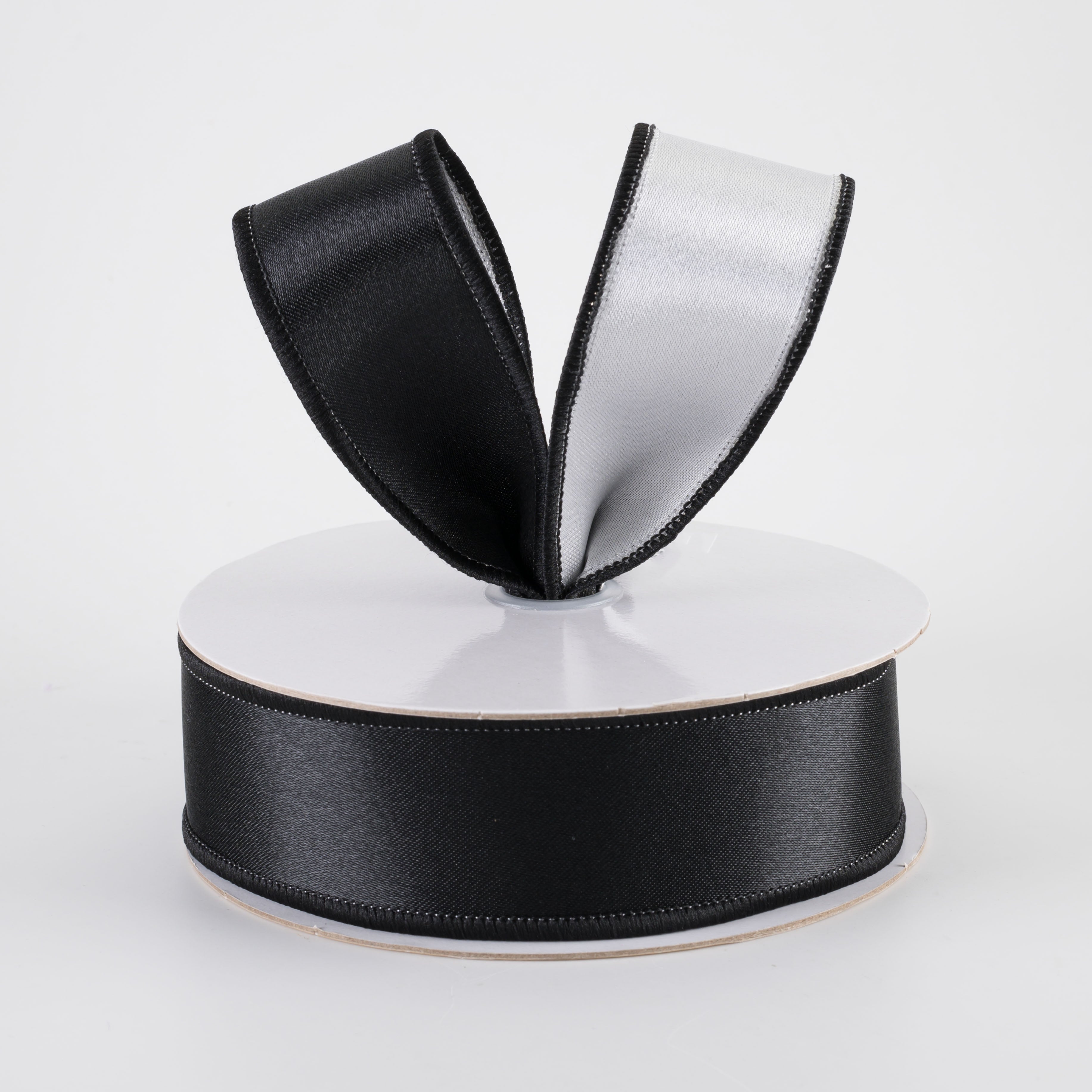 1.5" Double Sided Fused Satin Ribbon: Black & White (10 Yards)