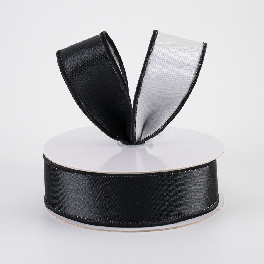 1.5" Double Sided Fused Satin Ribbon: Black & White (10 Yards)