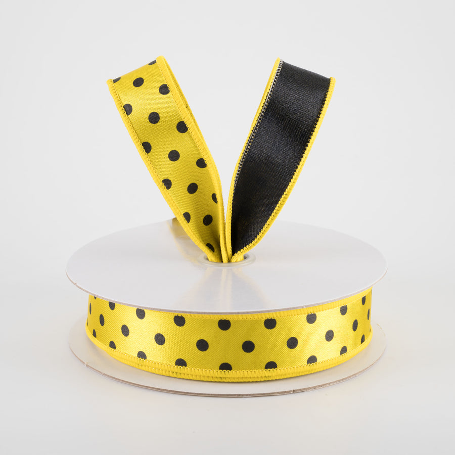 7/8" Double Sided Fused Small Polka Dot Ribbon: Yellow & Black (10 Yards)