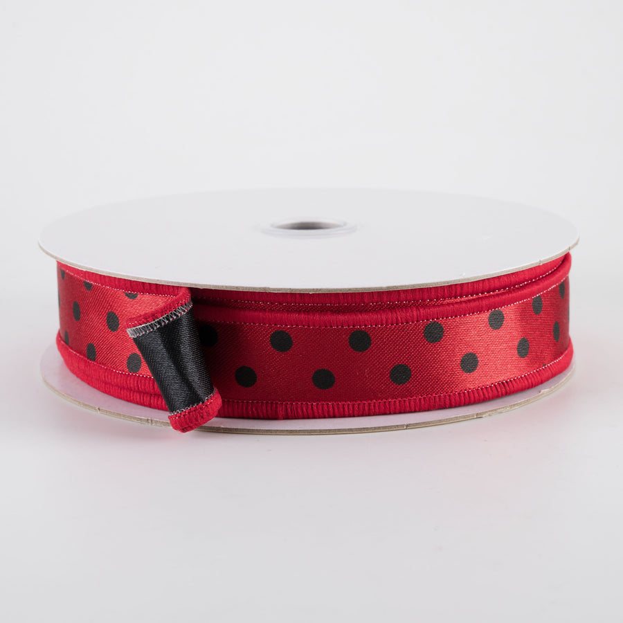 7/8" Double Sided Fused Small Polka Dot Ribbon: Red & Black (10 Yards)