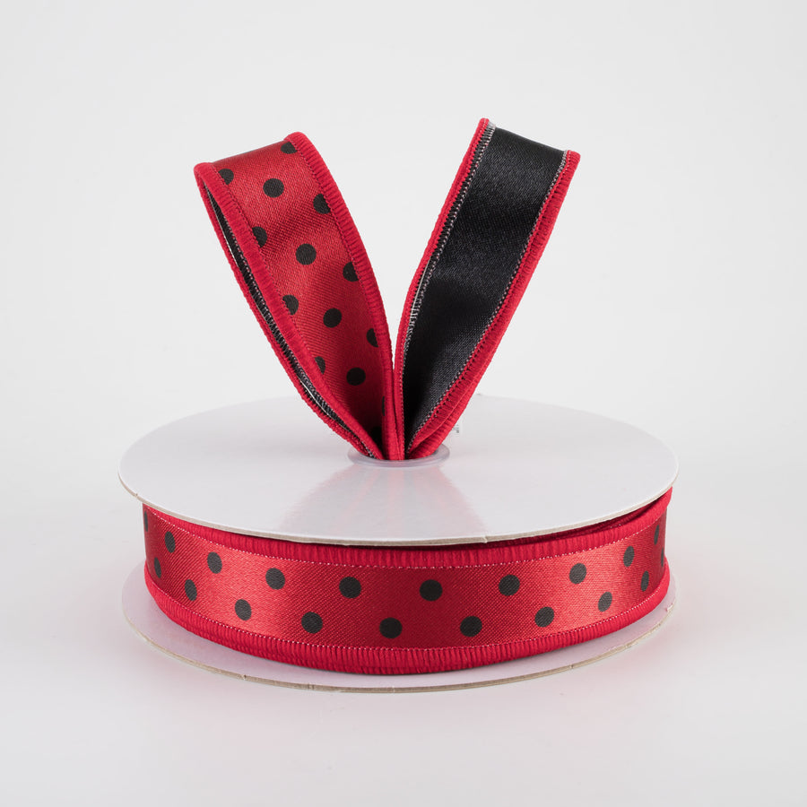 7/8" Double Sided Fused Small Polka Dot Ribbon: Red & Black (10 Yards)