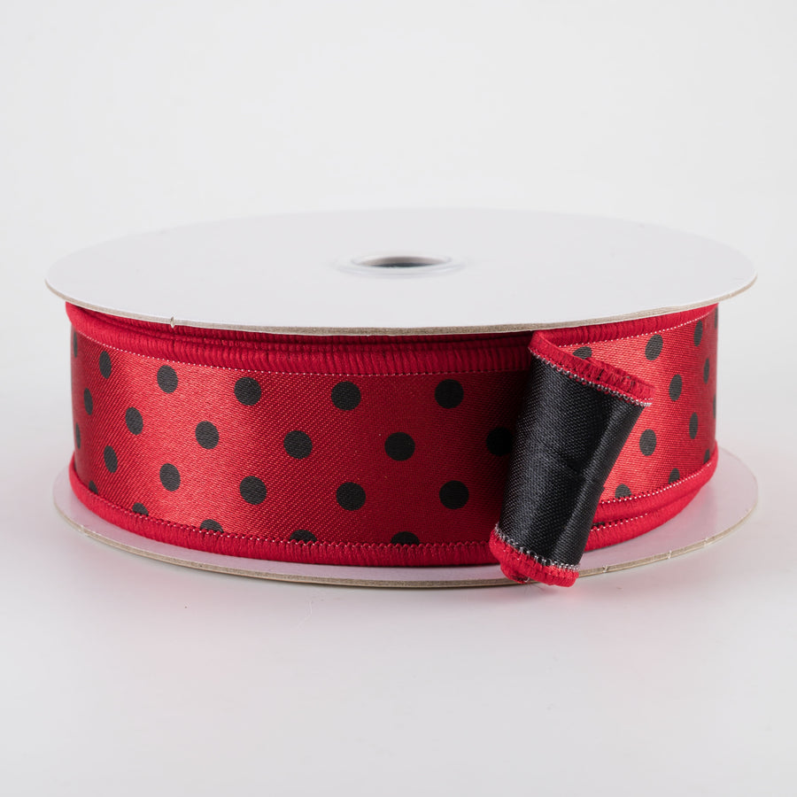 1.5" Double Sided Fused Small Polka Dot Ribbon: Red & Black (10 Yards)