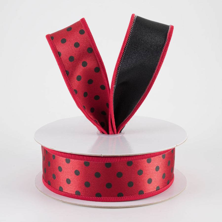 1.5" Double Sided Fused Small Polka Dot Ribbon: Red & Black (10 Yards)