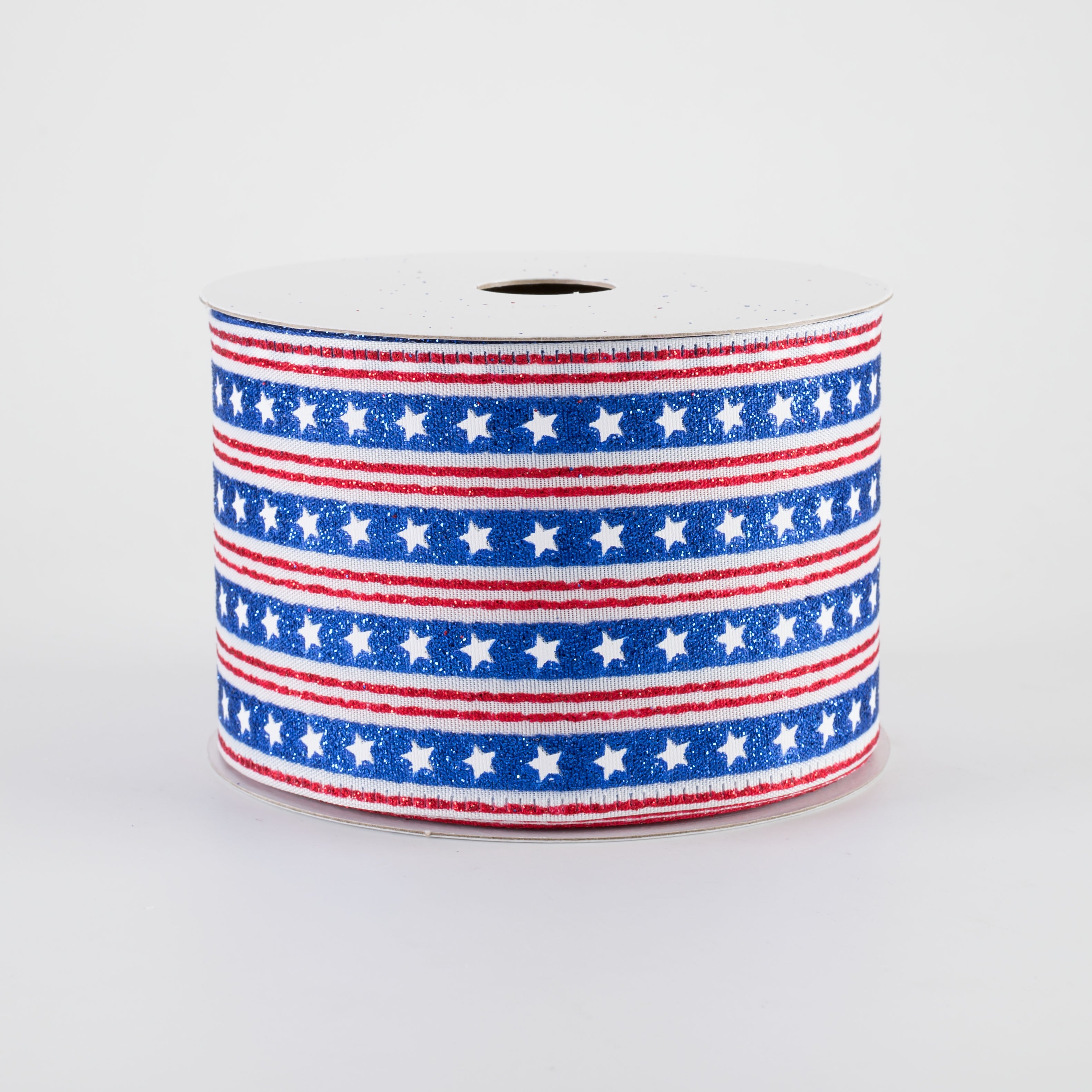 2.5" Royal Stars & Red Stripes Ribbon: White (10 Yards)