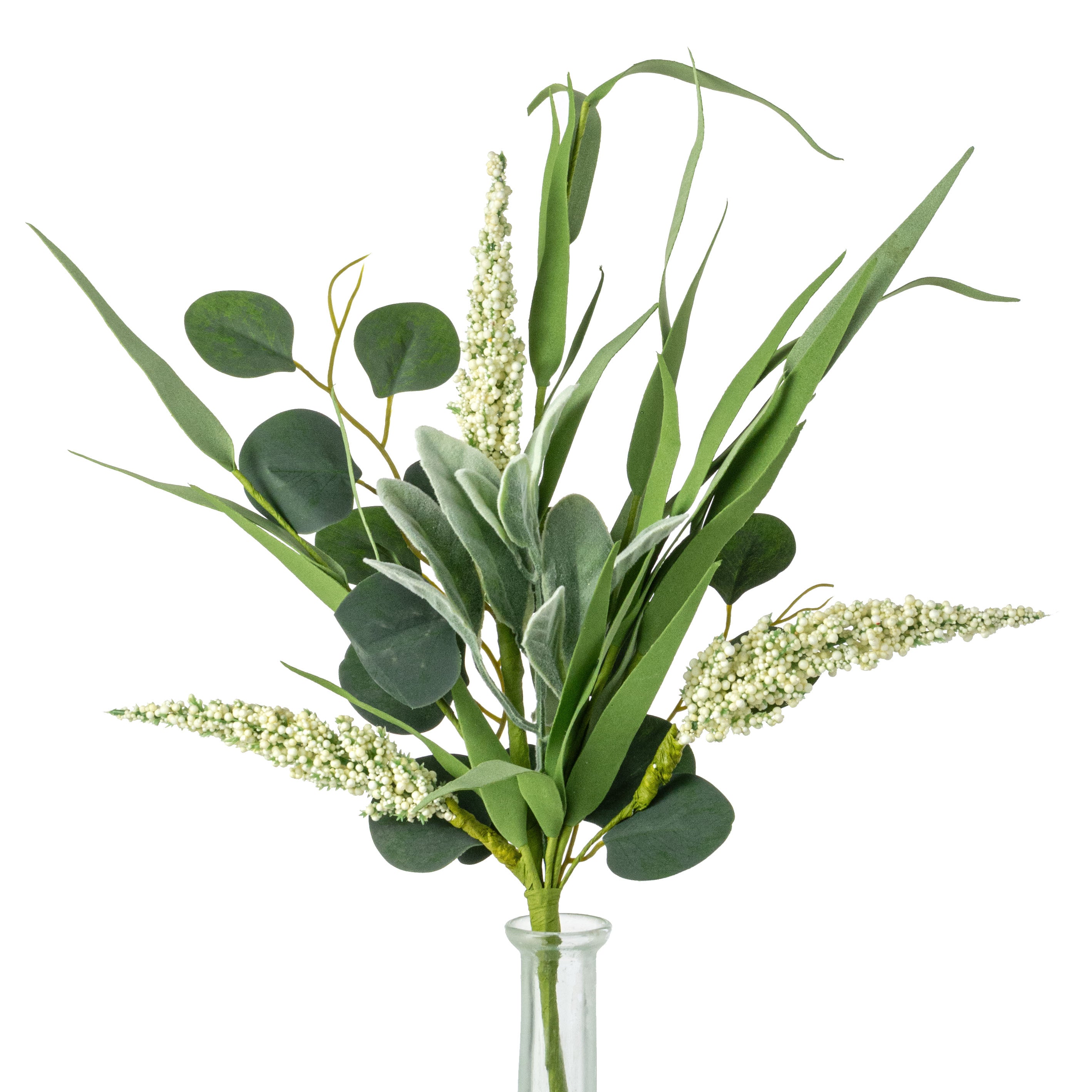 17" Mixed Eucalyptus, Lamb's Ear & Heather Spray
