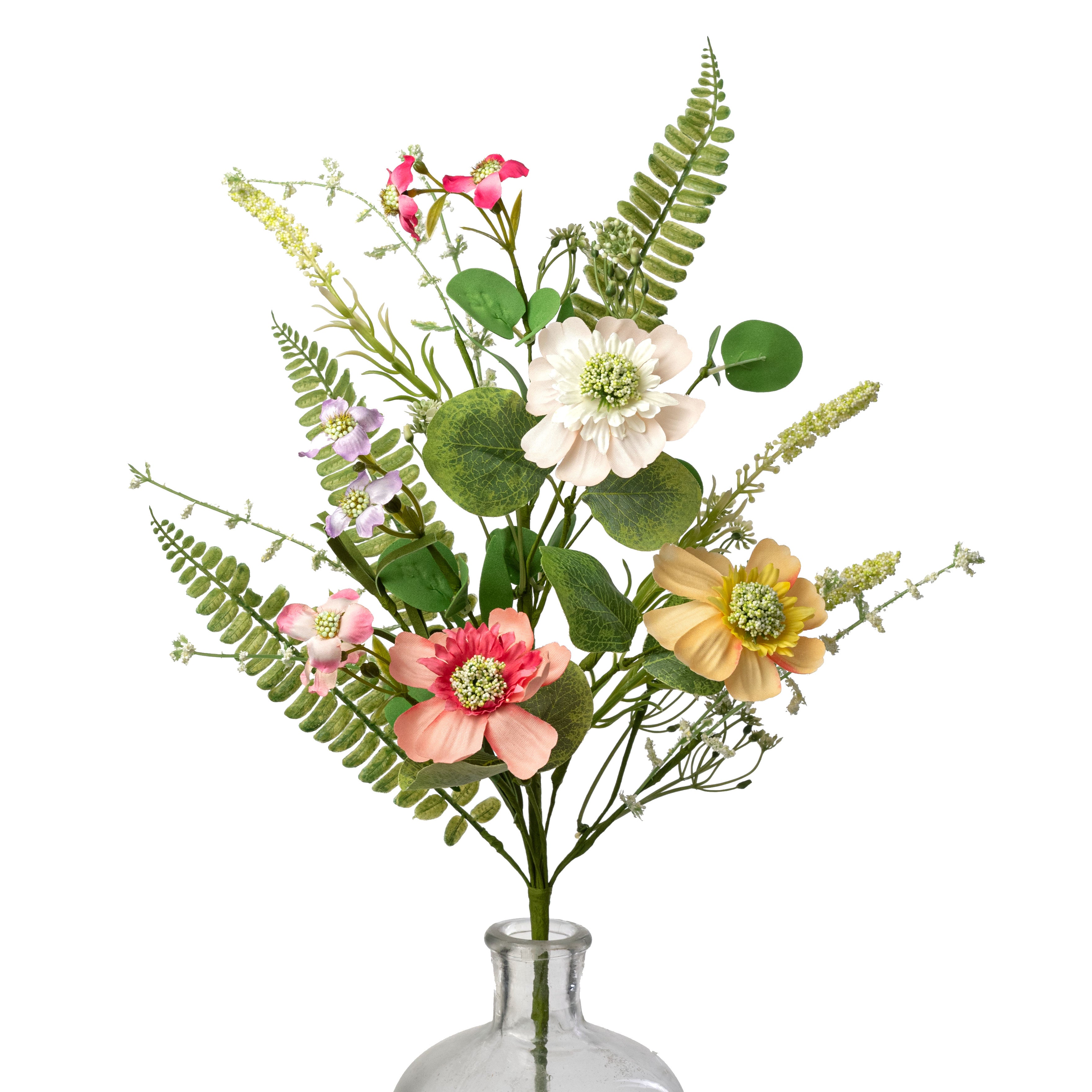 24" Spring Double-Flower Blossoms & Ferns Pick