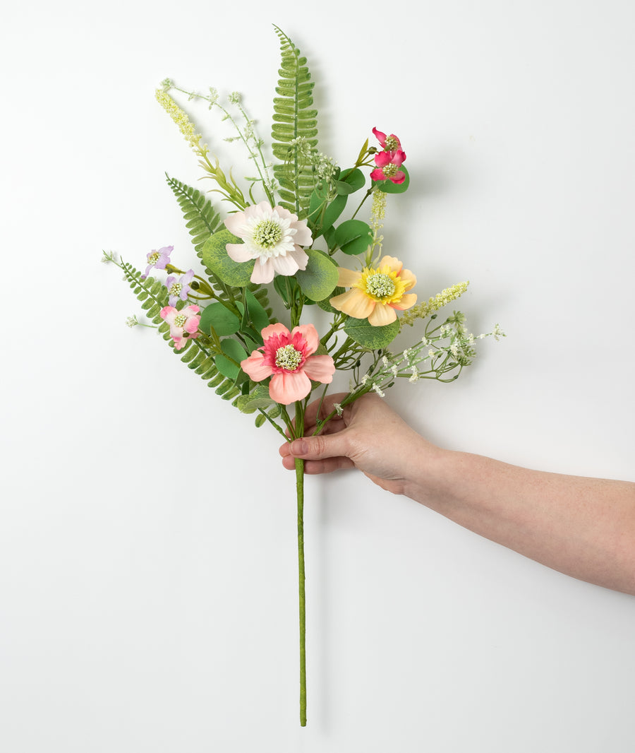 24" Spring Double-Flower Blossoms & Ferns Pick