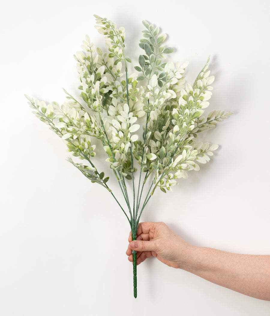 23" Plastic Flocked Hemlock Bush: Cream & Green