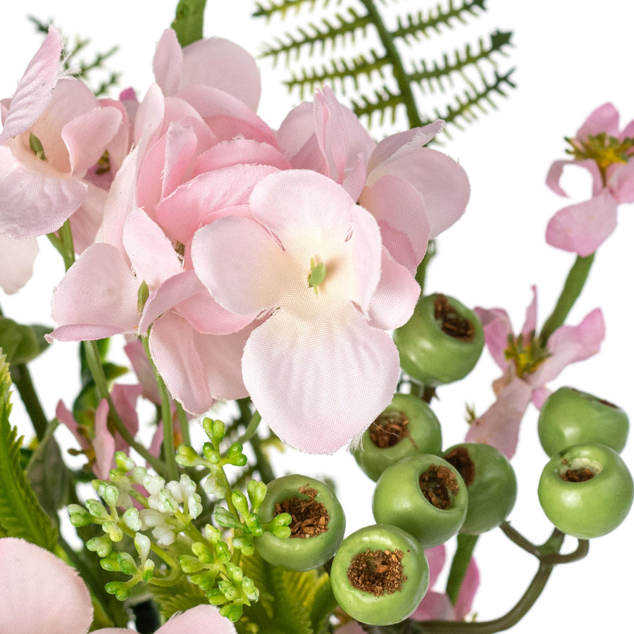 18" Hydrangea Blossoms & Mixed Leaves Pick: Pink