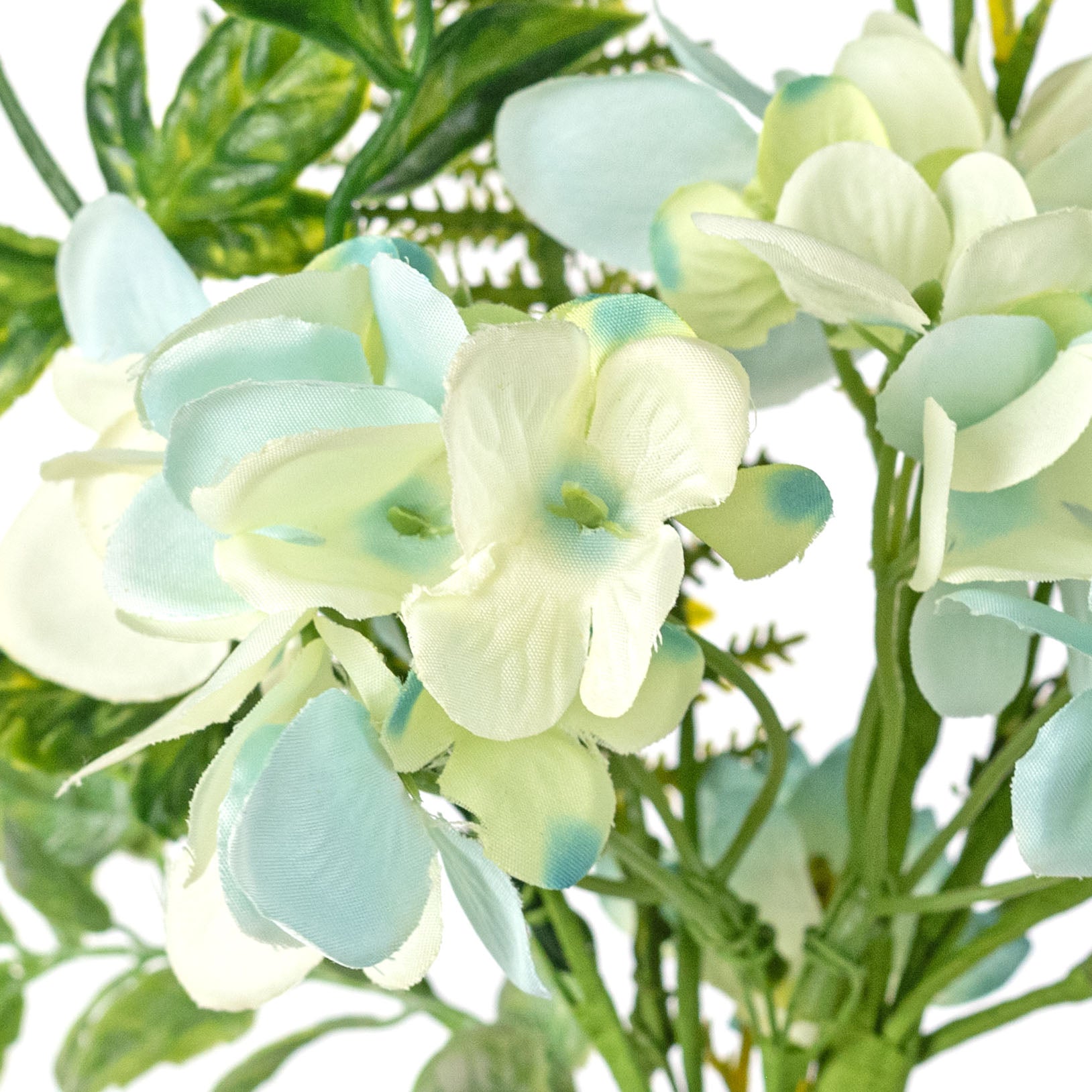18" Hydrangea Blossoms & Mixed Leaves Pick: Blue