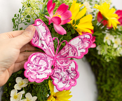 [D Stevens] 6" Acanthus Scroll Chinoiserie Butterfly Clip: Hot Pink