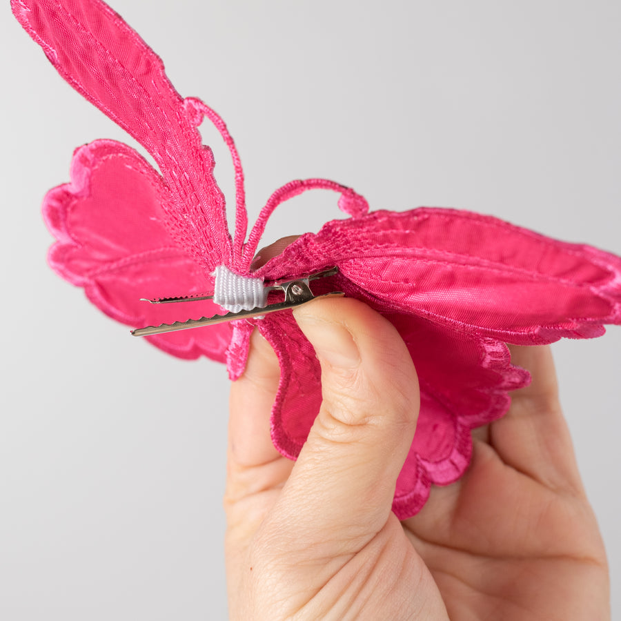 [D Stevens] 6" Acanthus Scroll Chinoiserie Butterfly Clip: Hot Pink