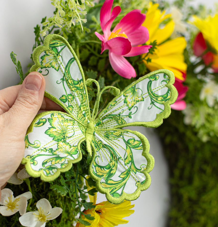 [D Stevens] 6" Acanthus Scroll Chinoiserie Butterfly Clip: Lime Green