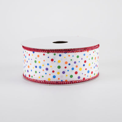 1.5" Rainbow Multi Mini Dot Ribbon: Red Edge (10 Yards)
