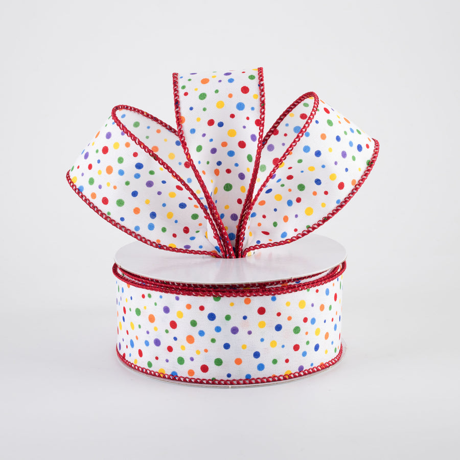 1.5" Rainbow Multi Mini Dot Ribbon: Red Edge (10 Yards)