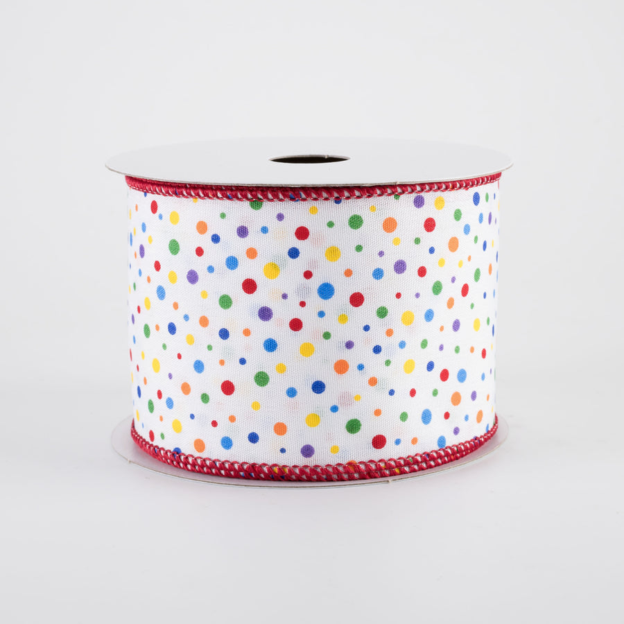 2.5" Rainbow Multi Mini Dot Ribbon: Red Edge (10 Yards)