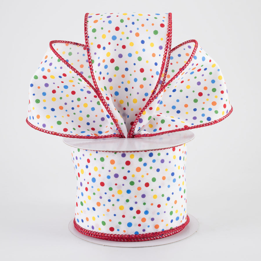 2.5" Rainbow Multi Mini Dot Ribbon: Red Edge (10 Yards)