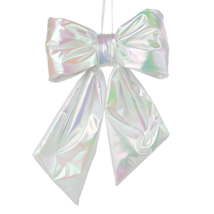 16" Pearlescent Bow Ornament: Iridescent White
