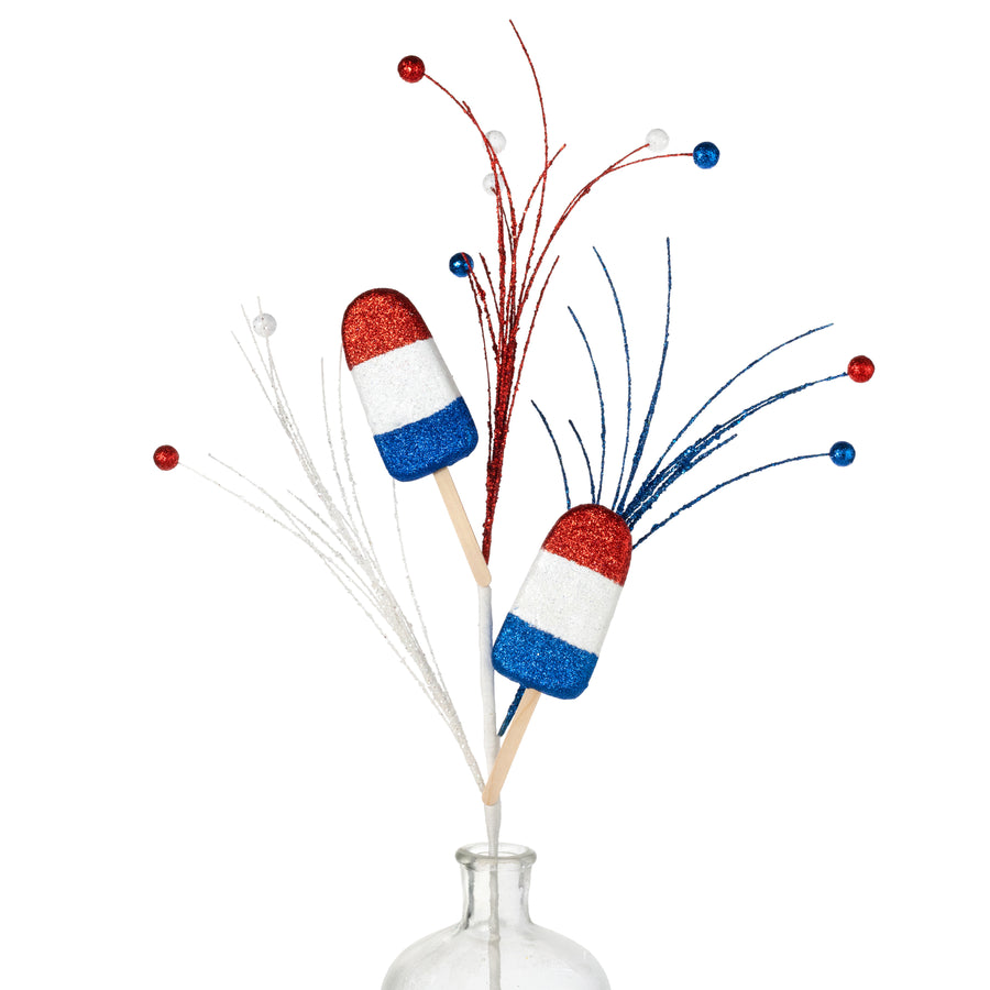 28" Patriotic Popsicles & Balls Spray: Red, White & Blue