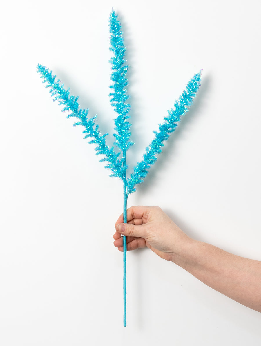 18" Foil Sea Coral Spike Spray: Iridescent Aqua Blue