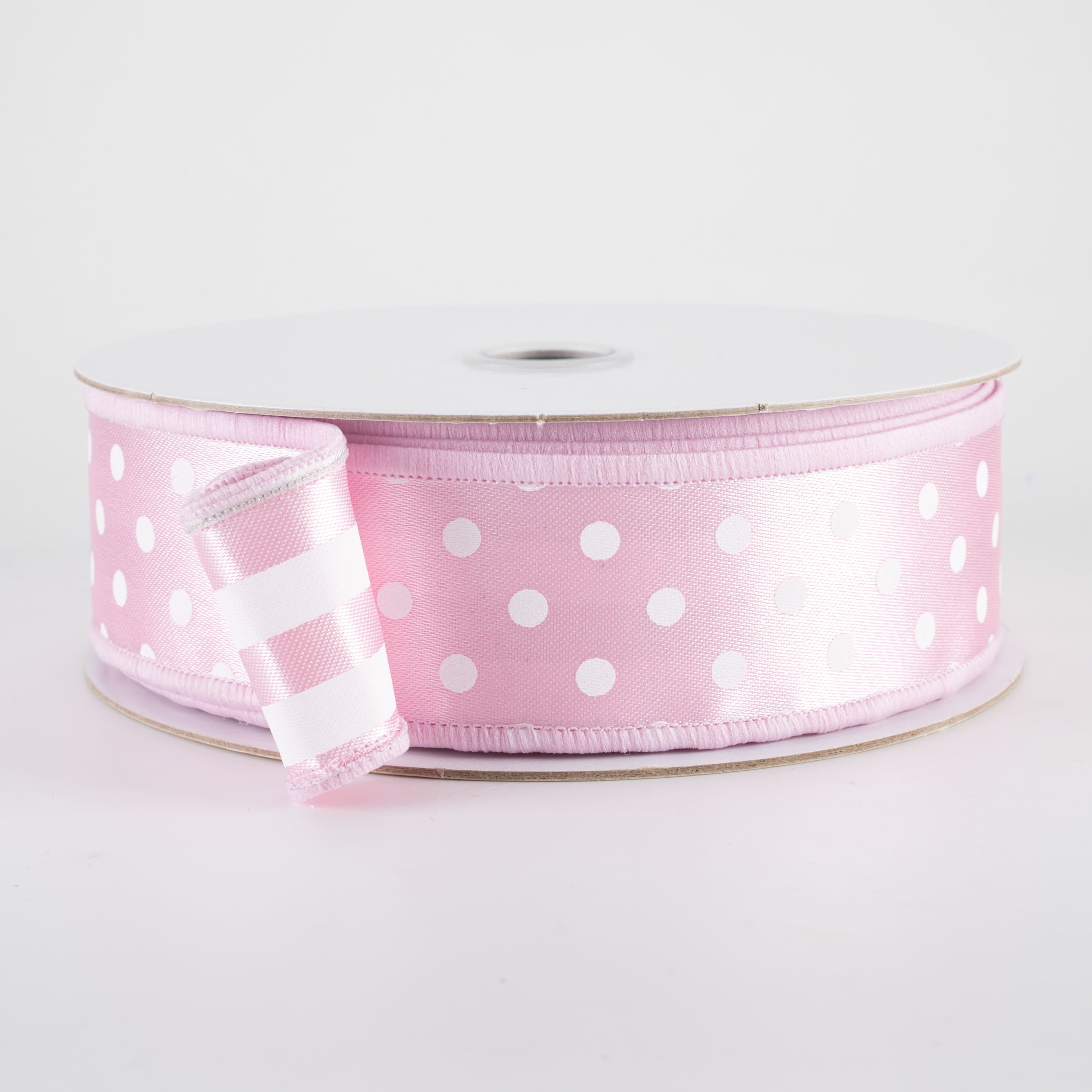 1.5" Double Sided Fused Polka Dots & Stripes Ribbon: Pink & White (10 Yards)