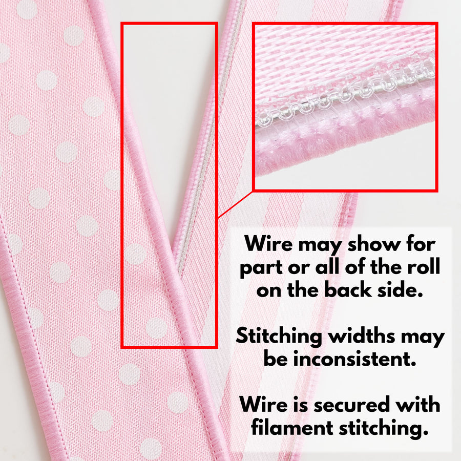 1.5" Double Sided Fused Polka Dots & Stripes Ribbon: Pink & White (10 Yards)