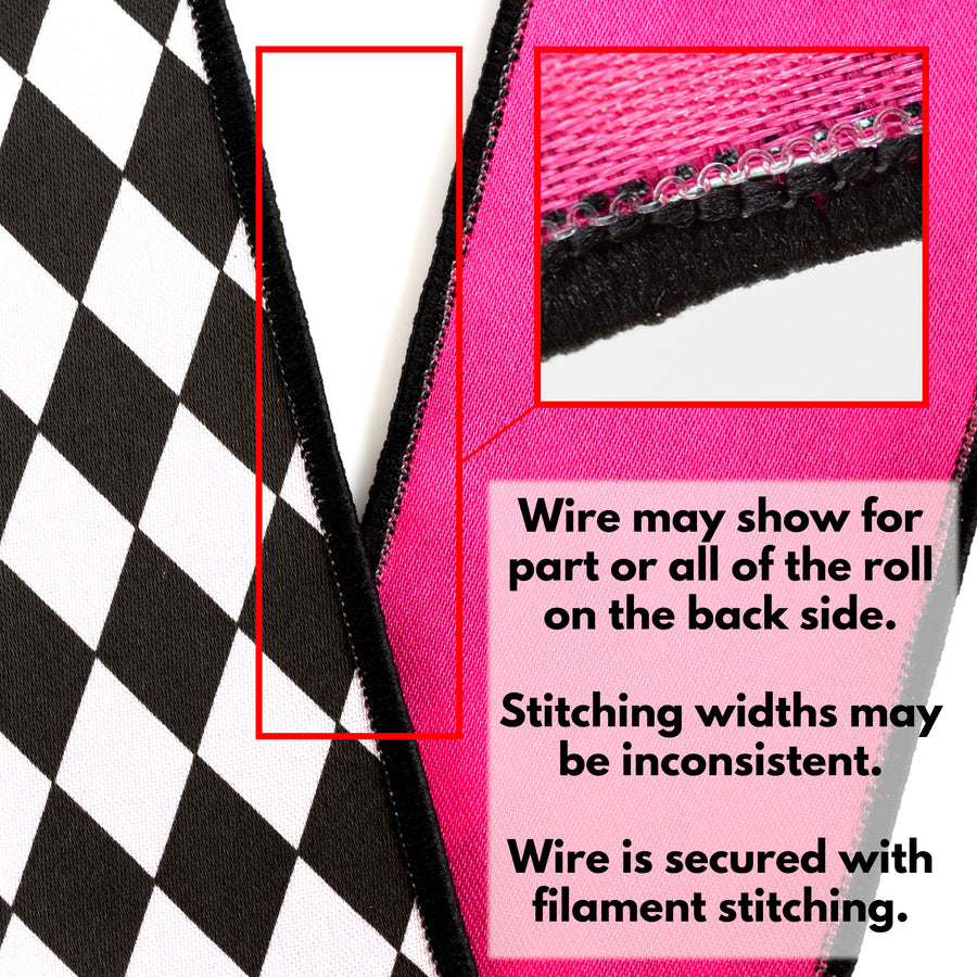 2.5" Double Sided Fused Harlequin Ribbon: Hot Pink, Black & White (10 Yards)