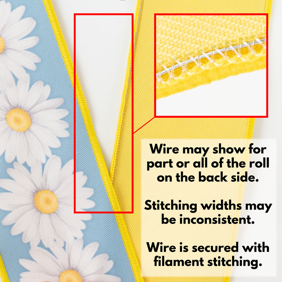 2.5" Double Sided Fused Daisies Ribbon: Smoke Blue & Yellow (10 Yards)