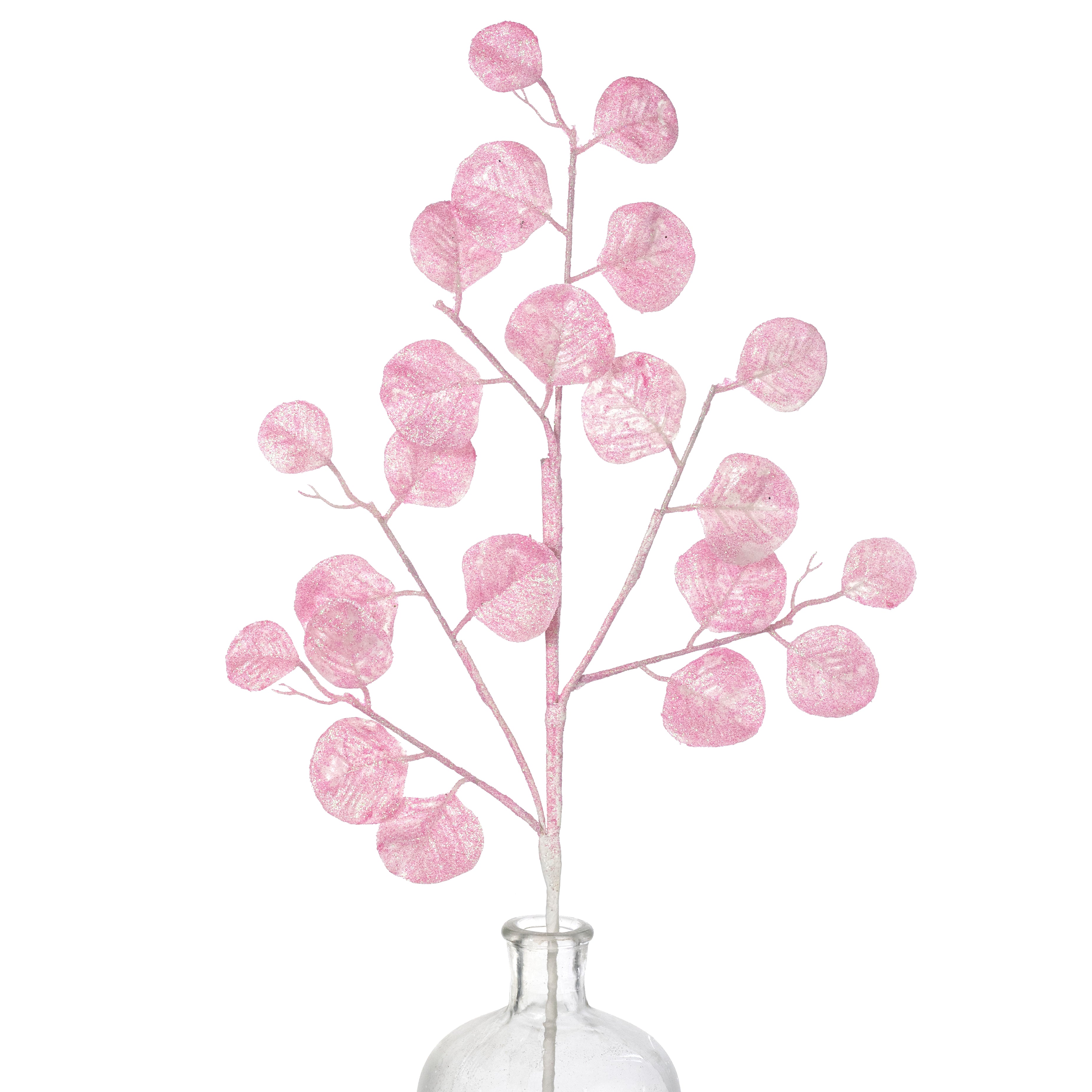 28" Glitter Silver Dollar Eucalyptus Spray: Iridescent Pink