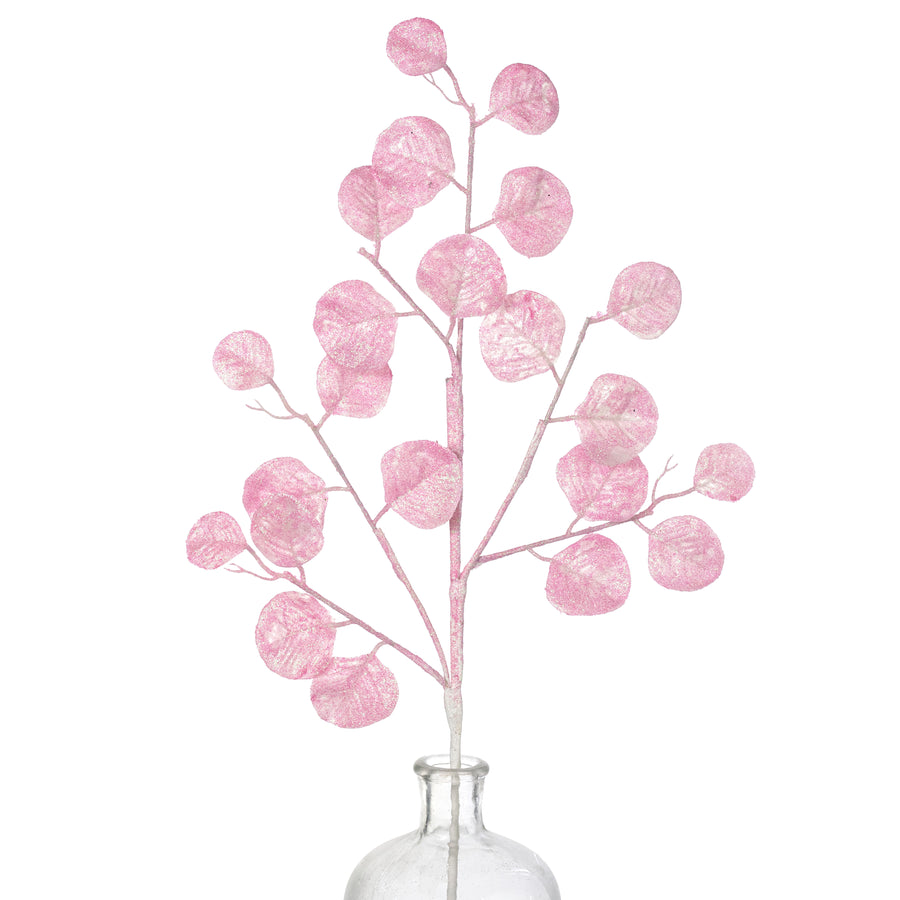 28" Glitter Silver Dollar Eucalyptus Spray: Iridescent Pink