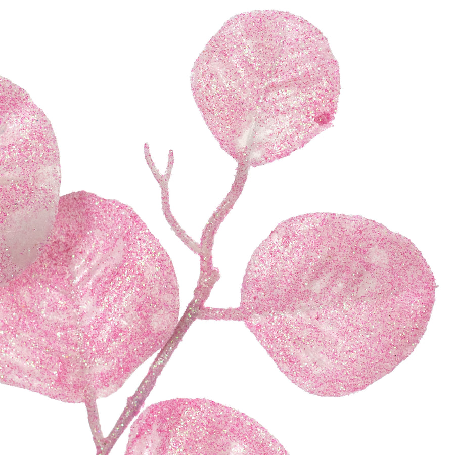 28" Glitter Silver Dollar Eucalyptus Spray: Iridescent Pink