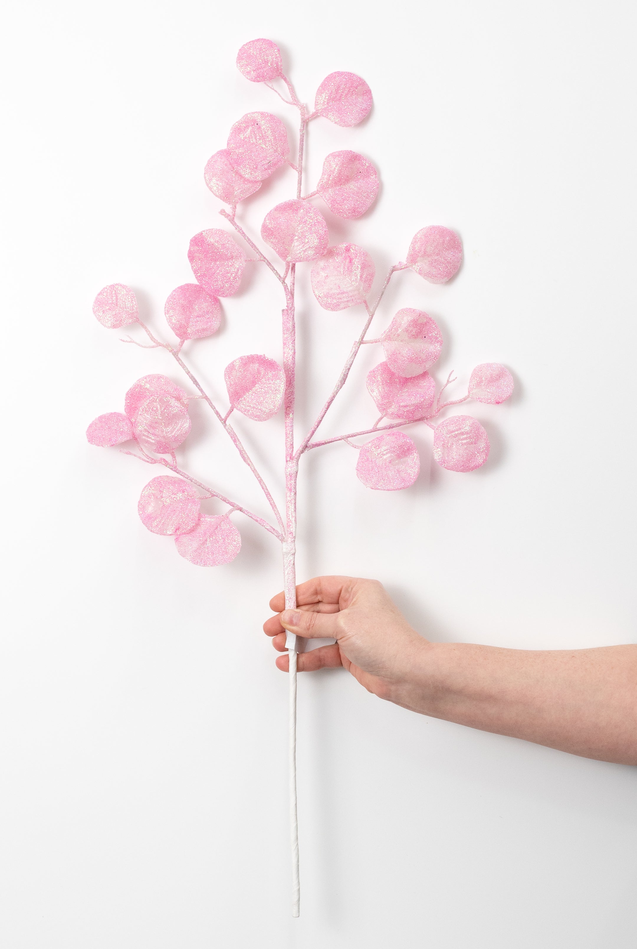 28" Glitter Silver Dollar Eucalyptus Spray: Iridescent Pink