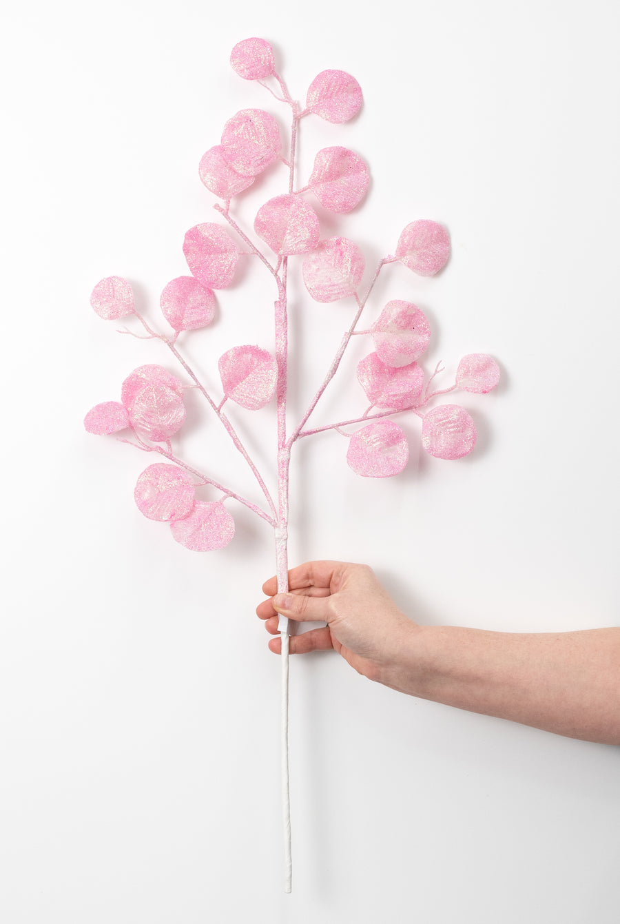 28" Glitter Silver Dollar Eucalyptus Spray: Iridescent Pink