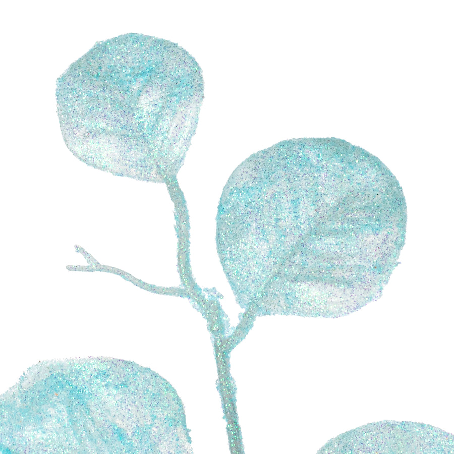 28" Glitter Silver Dollar Eucalyptus Spray: Iridescent Light Blue