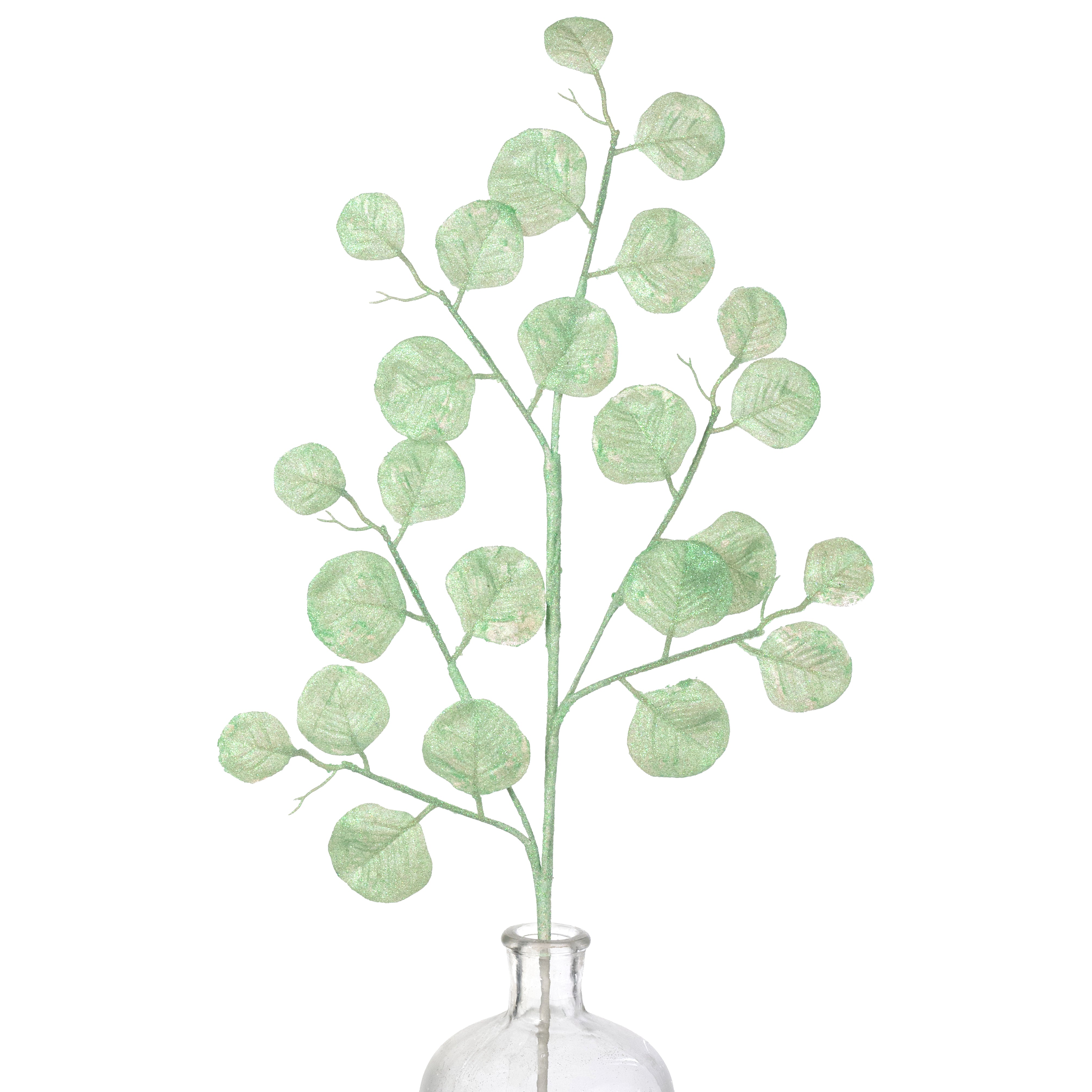 28" Glitter Silver Dollar Eucalyptus Spray: Iridescent Mint Green