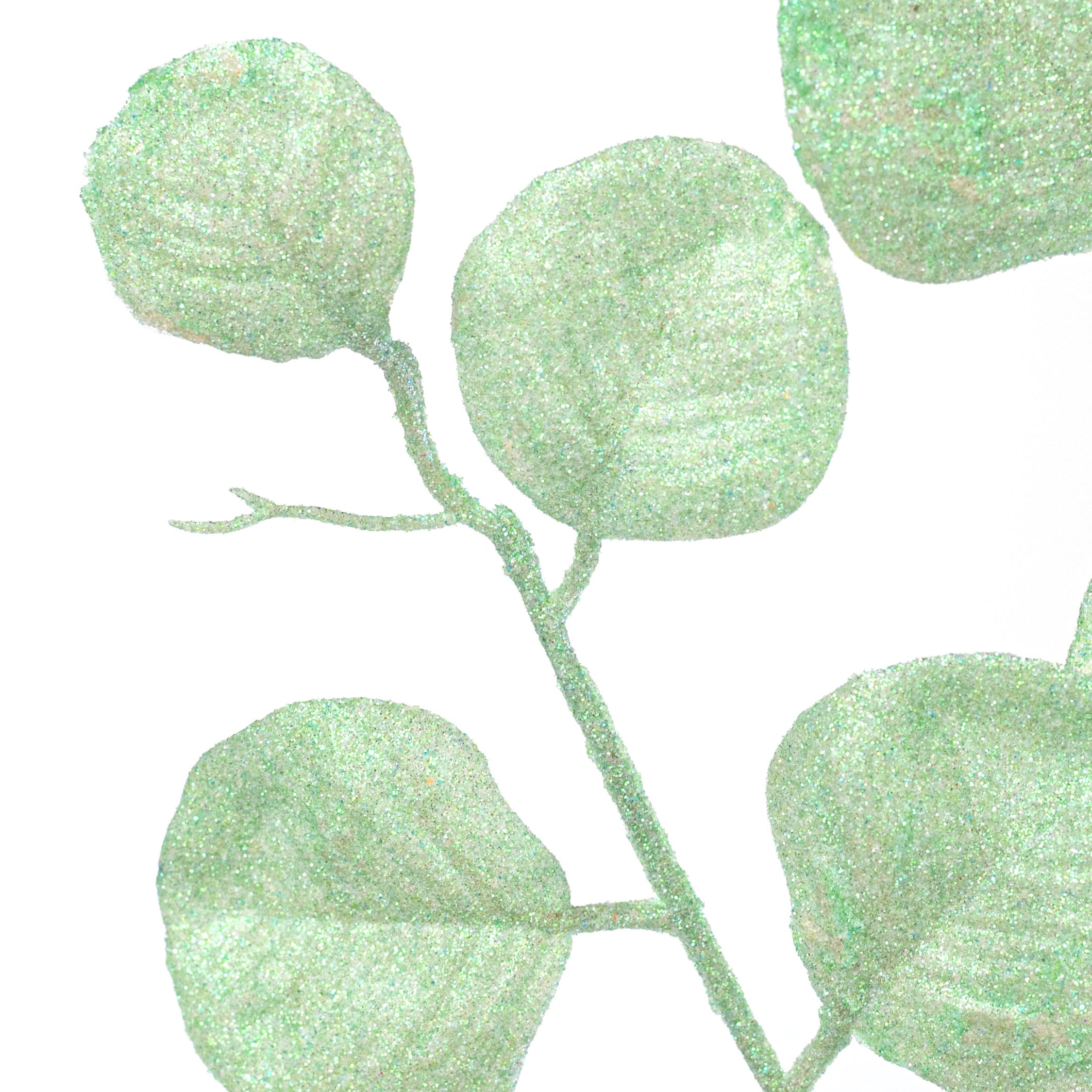 28" Glitter Silver Dollar Eucalyptus Spray: Iridescent Mint Green