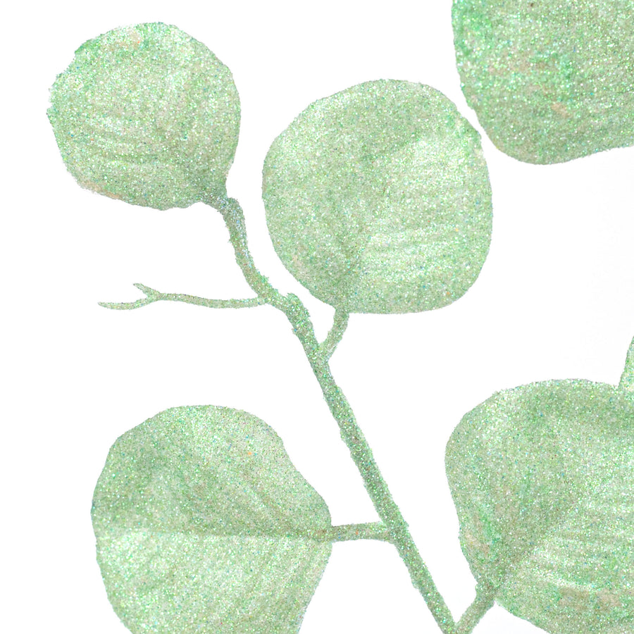 28" Glitter Silver Dollar Eucalyptus Spray: Iridescent Mint Green
