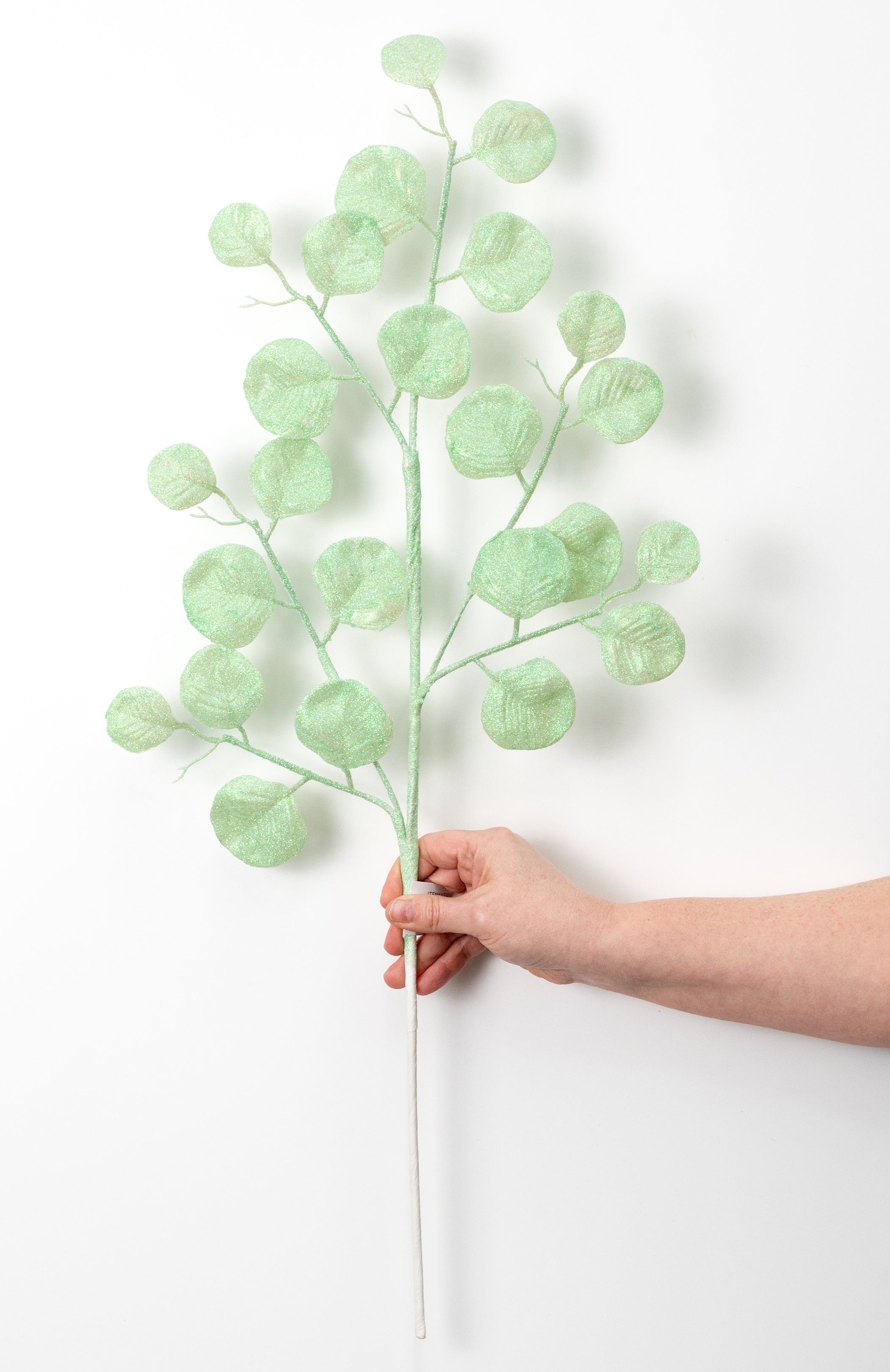 28" Glitter Silver Dollar Eucalyptus Spray: Iridescent Mint Green