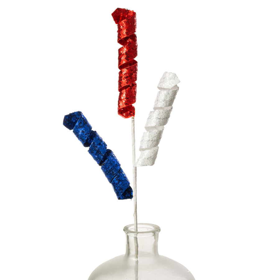 24" Sequin Frizzy Curly Spray: Red, White & Blue