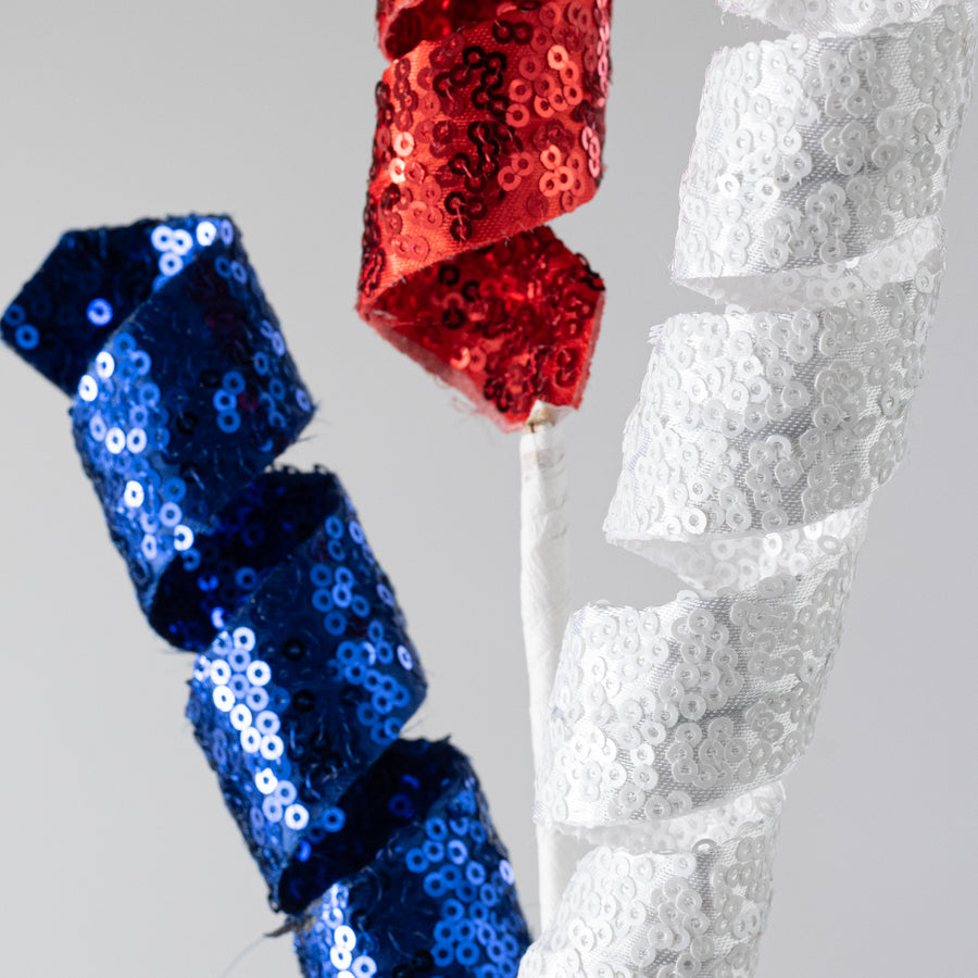 24" Sequin Frizzy Curly Spray: Red, White & Blue