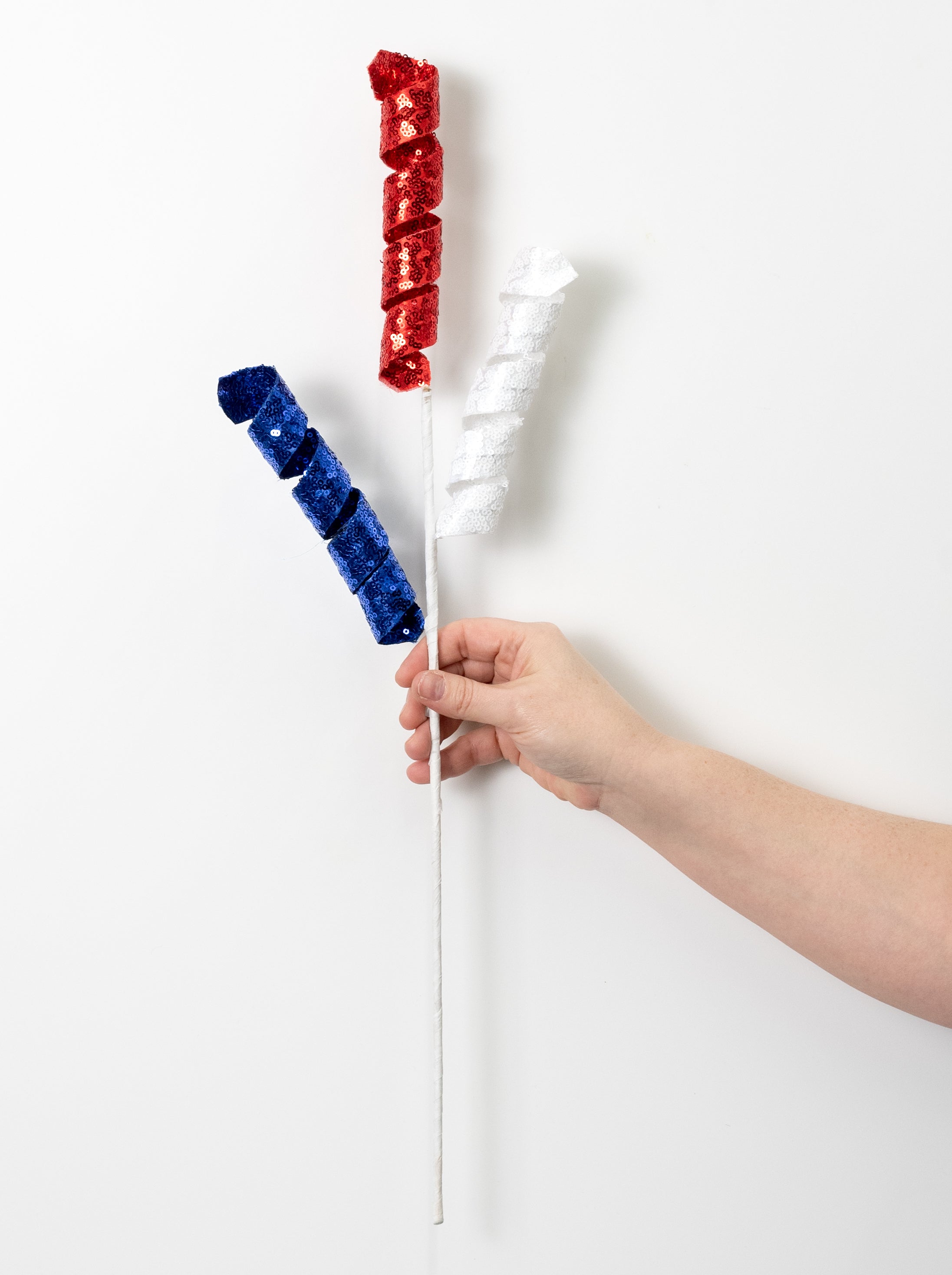 24" Sequin Frizzy Curly Spray: Red, White & Blue
