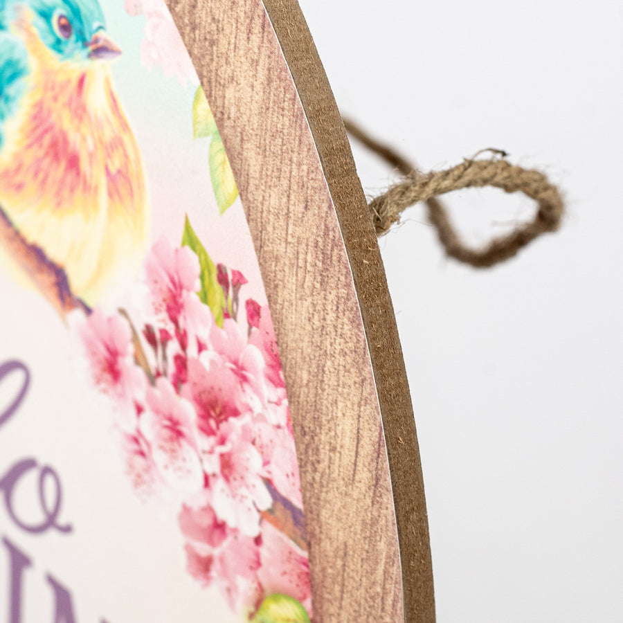13" Oval Wooden Sign: Hello Spring Birds
