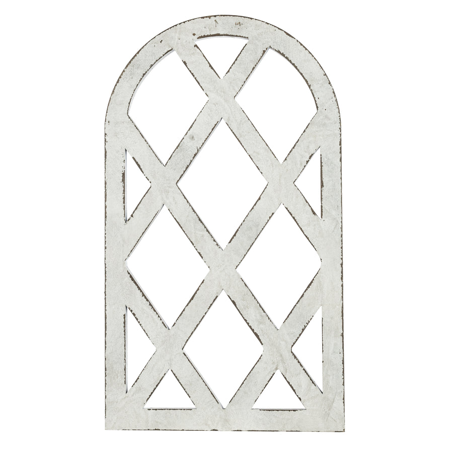20" Decorative Wood Arched Lattice Window: Antique Grey