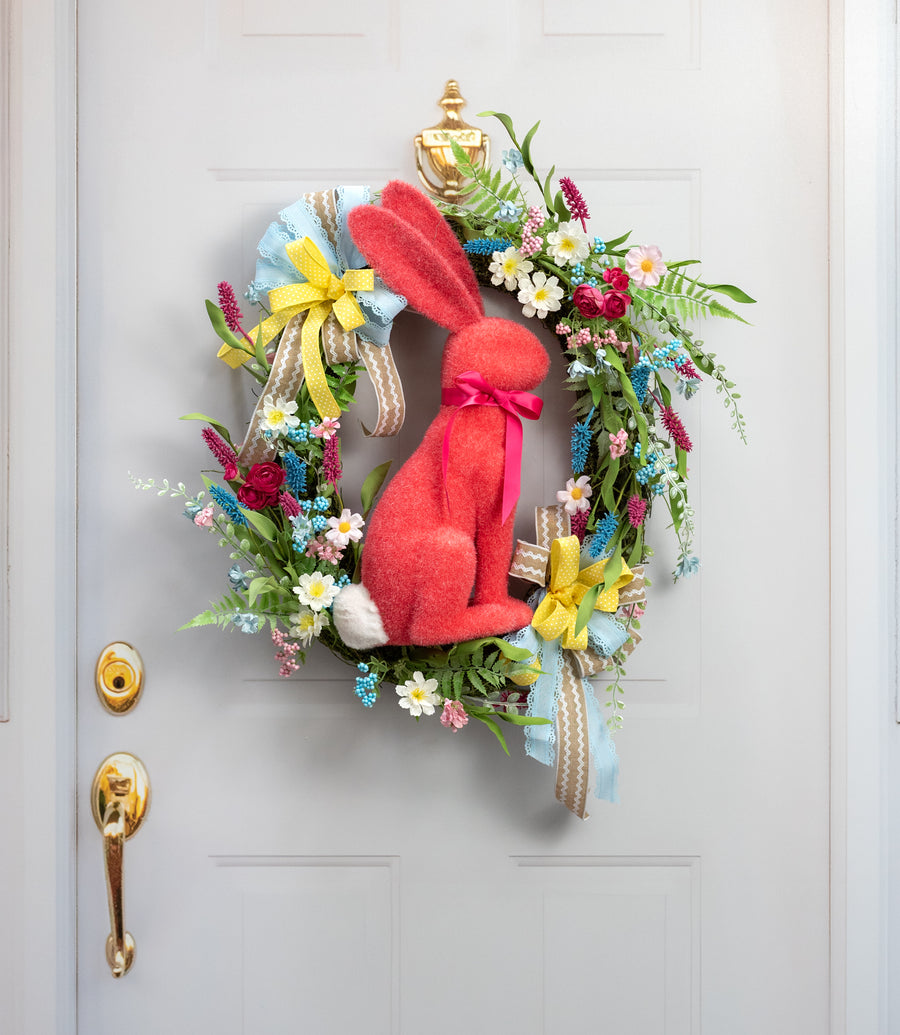 20" Flocked Easter Rabbit: Strawberry Red