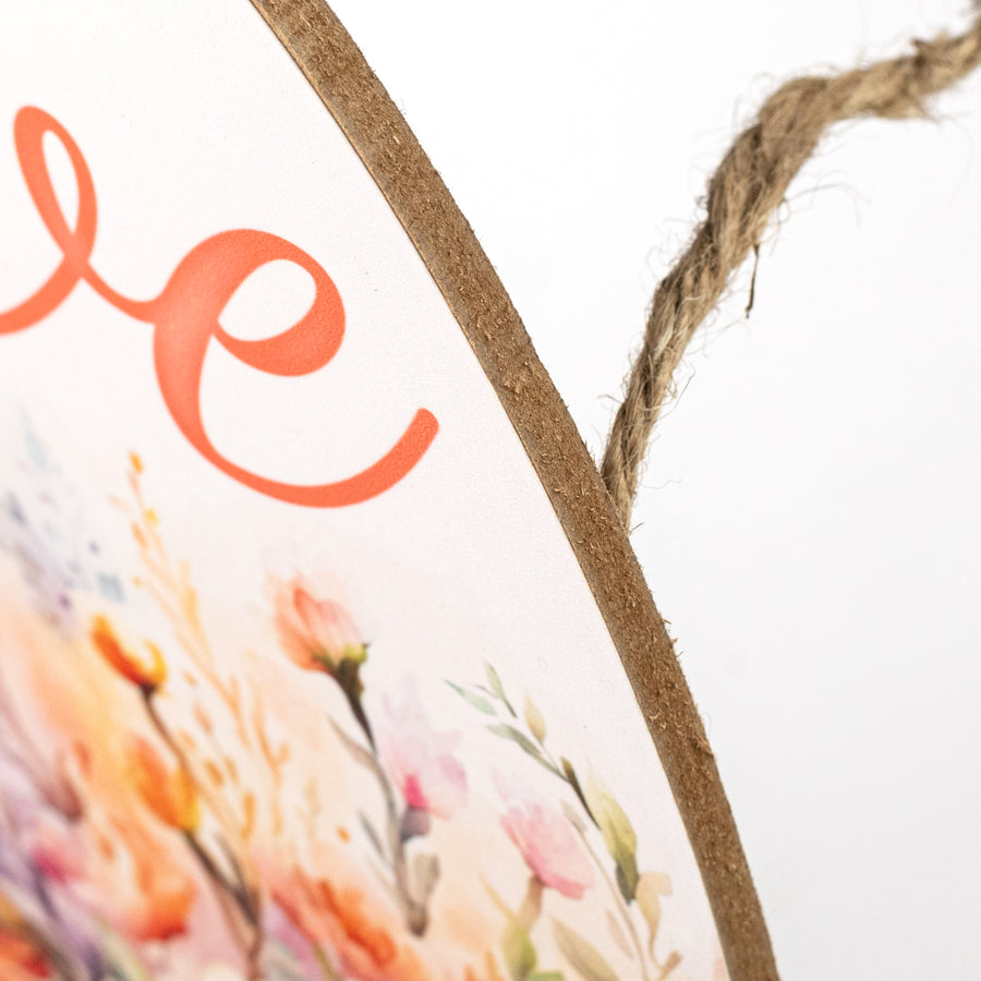 13" Oval Wooden Sign: Love Grows Here Flowers