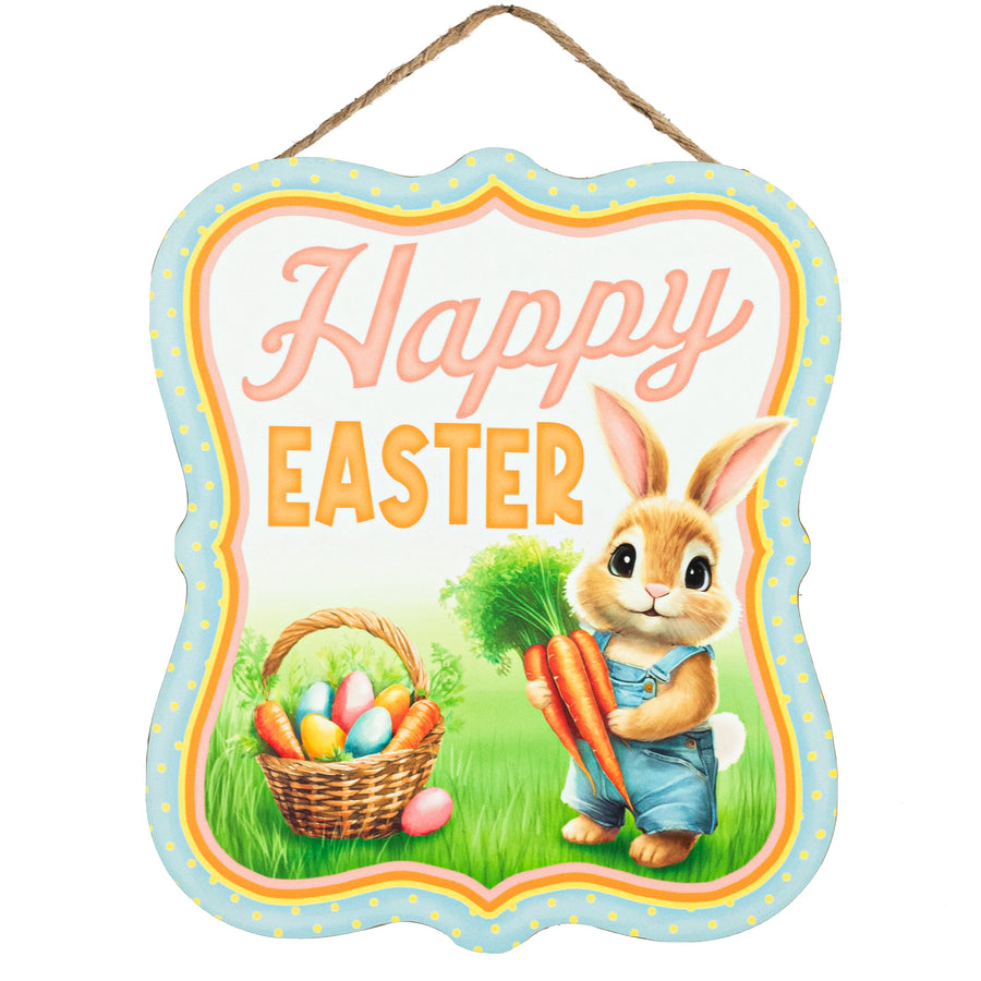 10" Scalloped Wooden Sign: Happy Easter Bunny