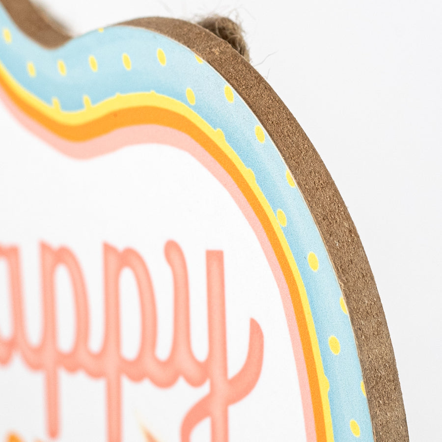 10" Scalloped Wooden Sign: Happy Easter Bunny